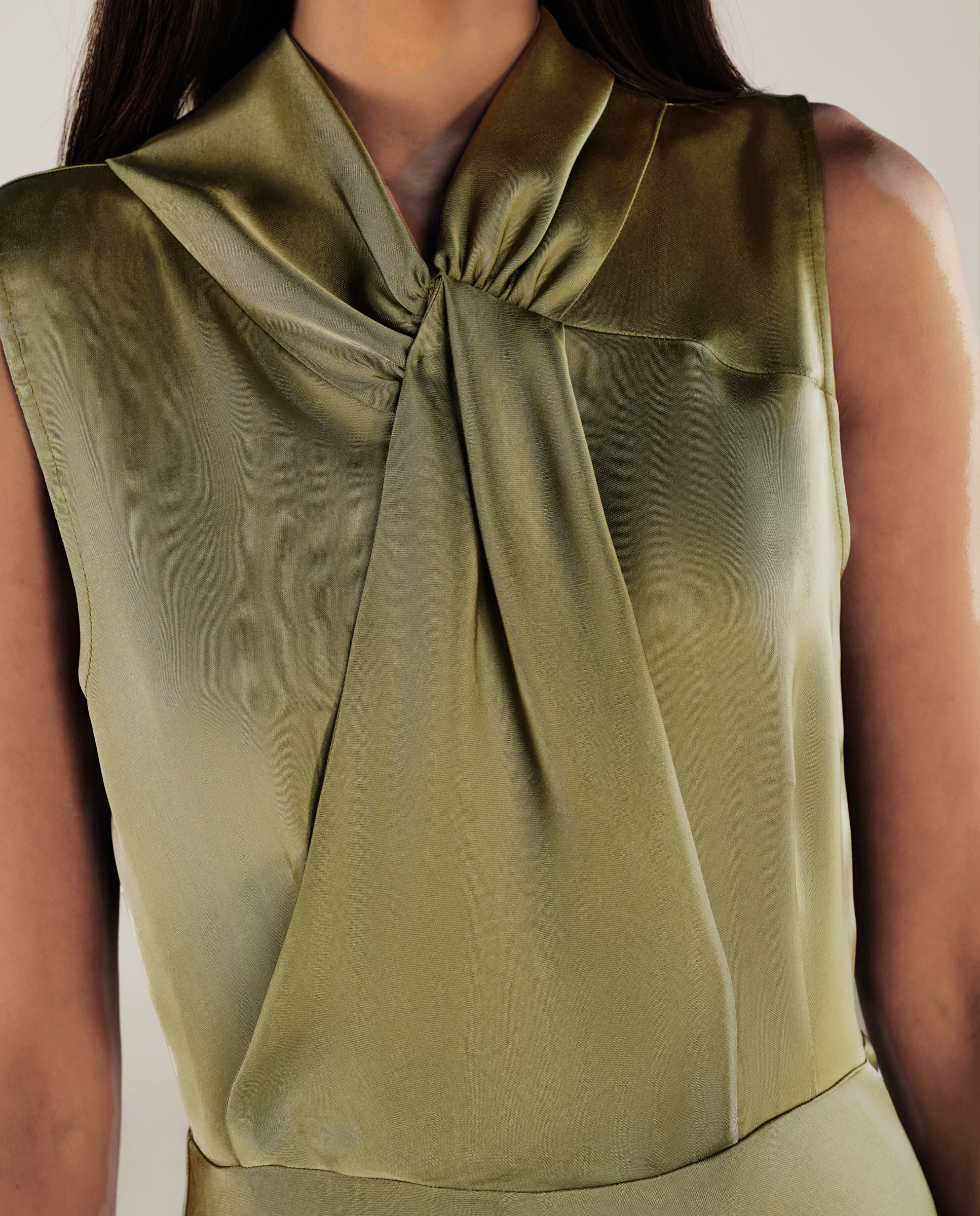 RANYA | Green Twist Sleeveless Maxi Dress - Image 3