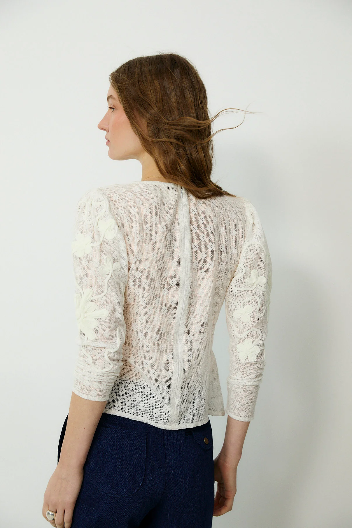 ROMITA | Ecru Floral Lace Embroidered Blouse - Image 4