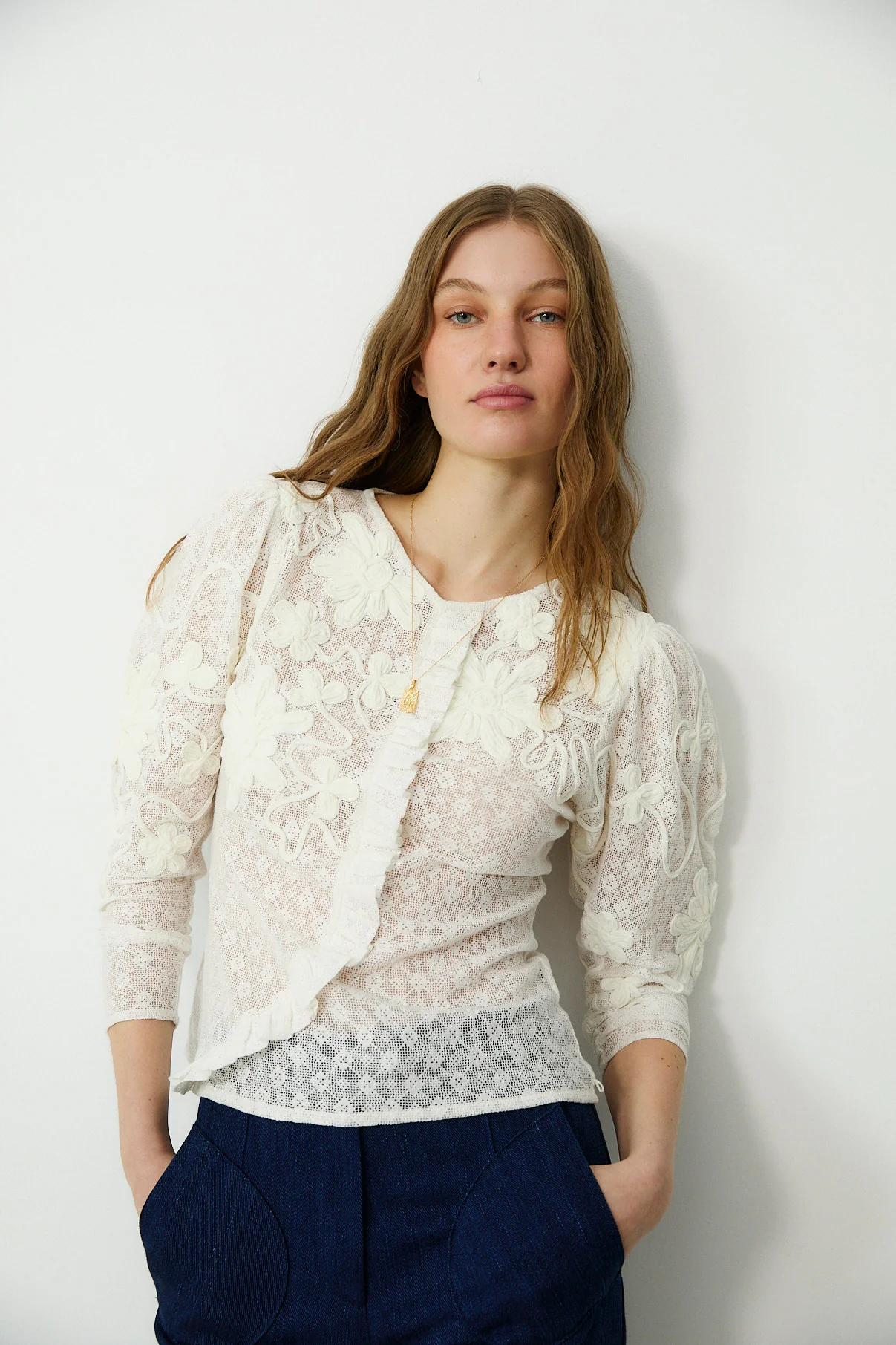 ROMITA | Ecru Floral Lace Embroidered Blouse - Image 5