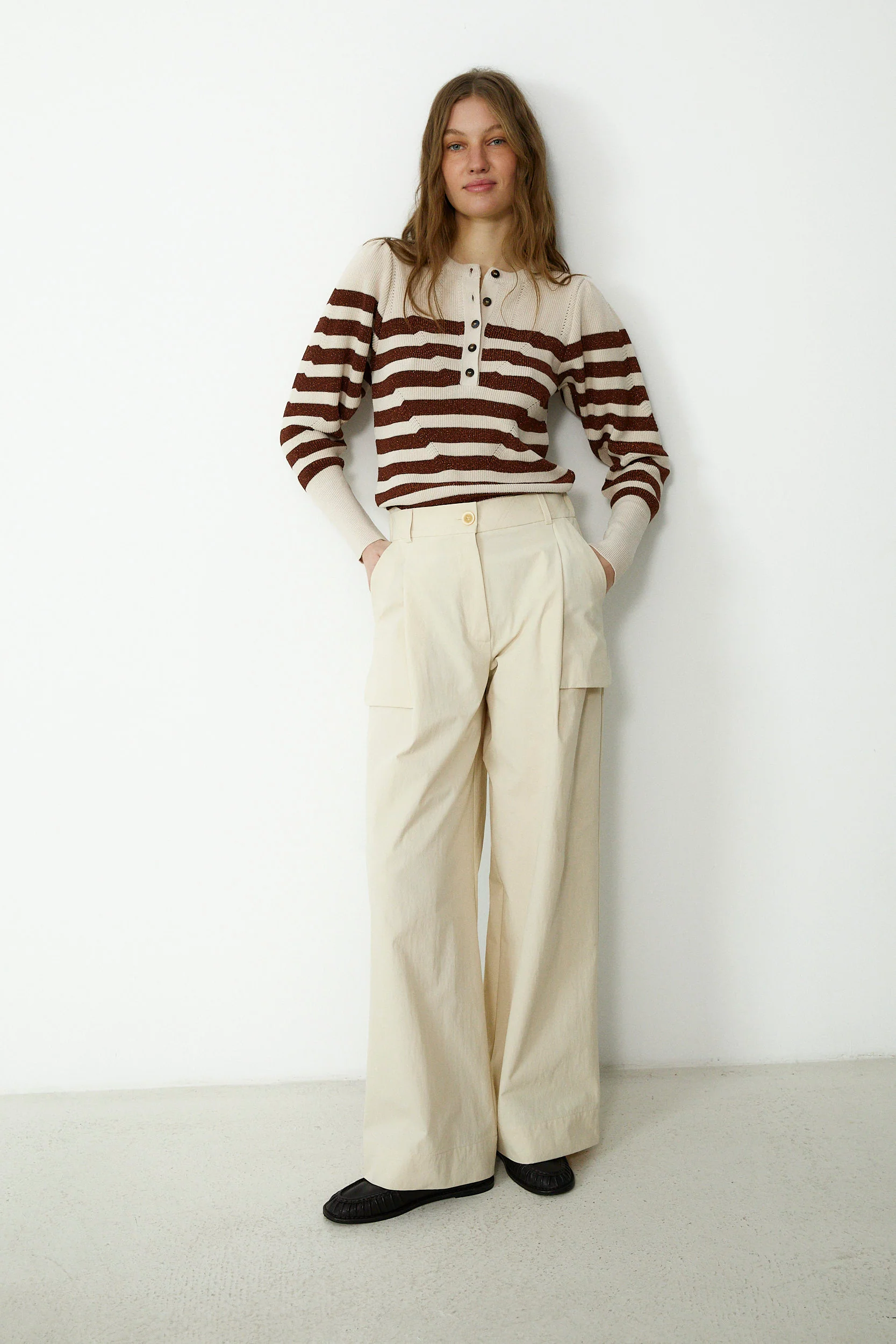 SABRINA | Metallic Brown & Cream Striped Knit Sweater - Image 6