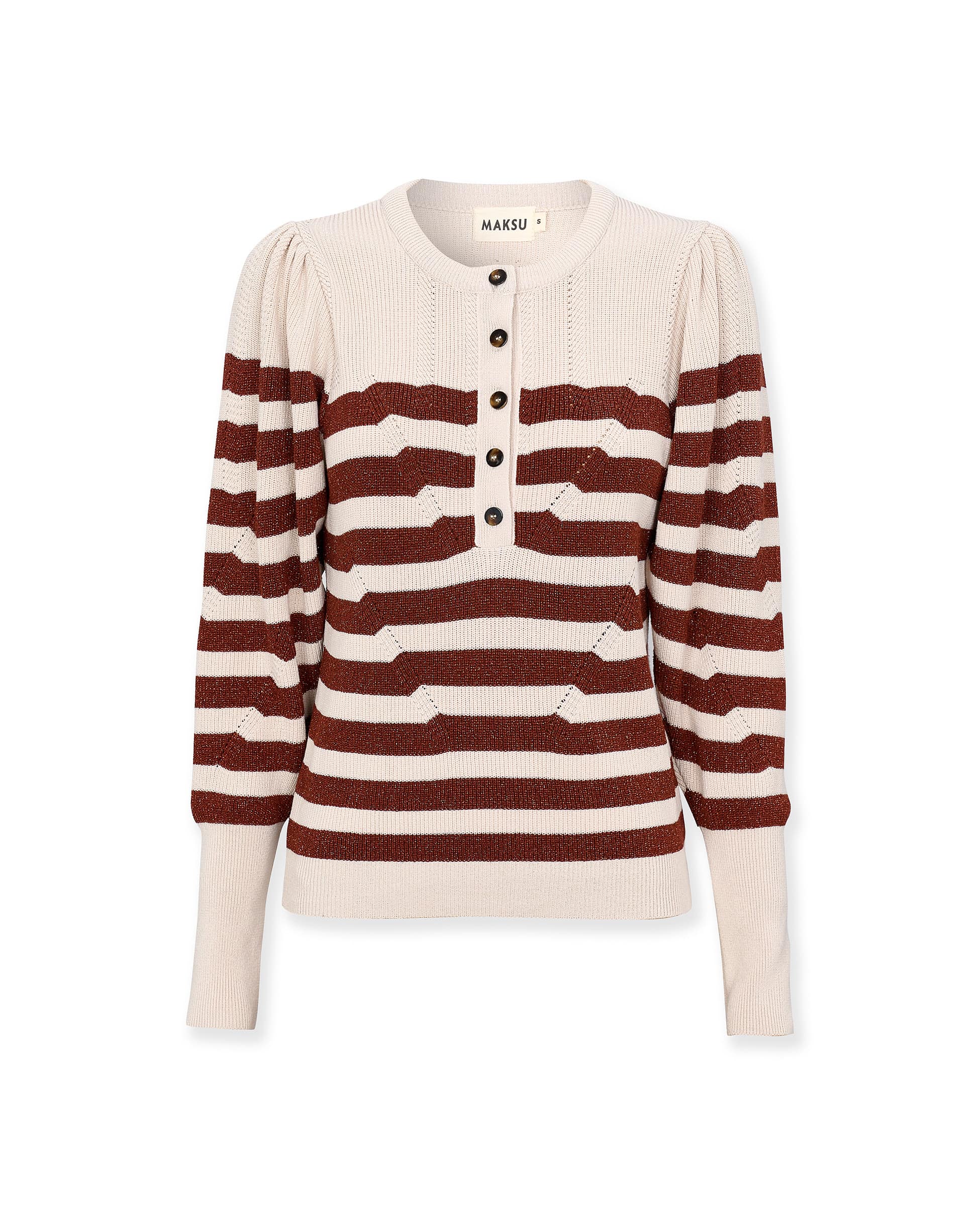 SABRINA | Metallic Brown & Cream Striped Knit Sweater - Image 7