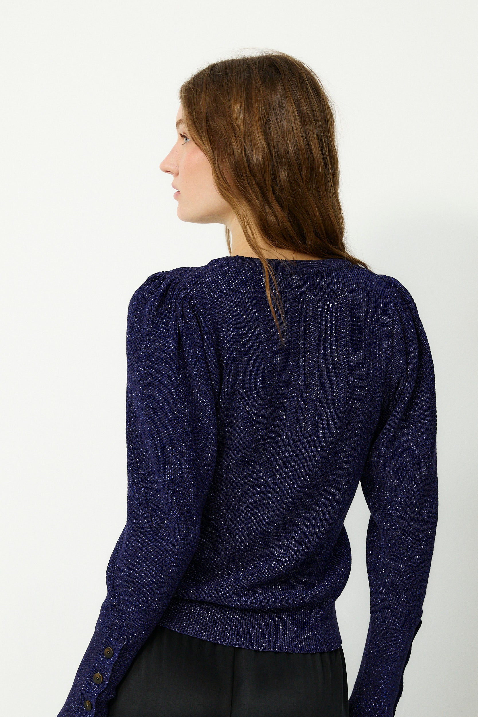 SANDRA | Navy Fitted Metallic Sweater - Image 4
