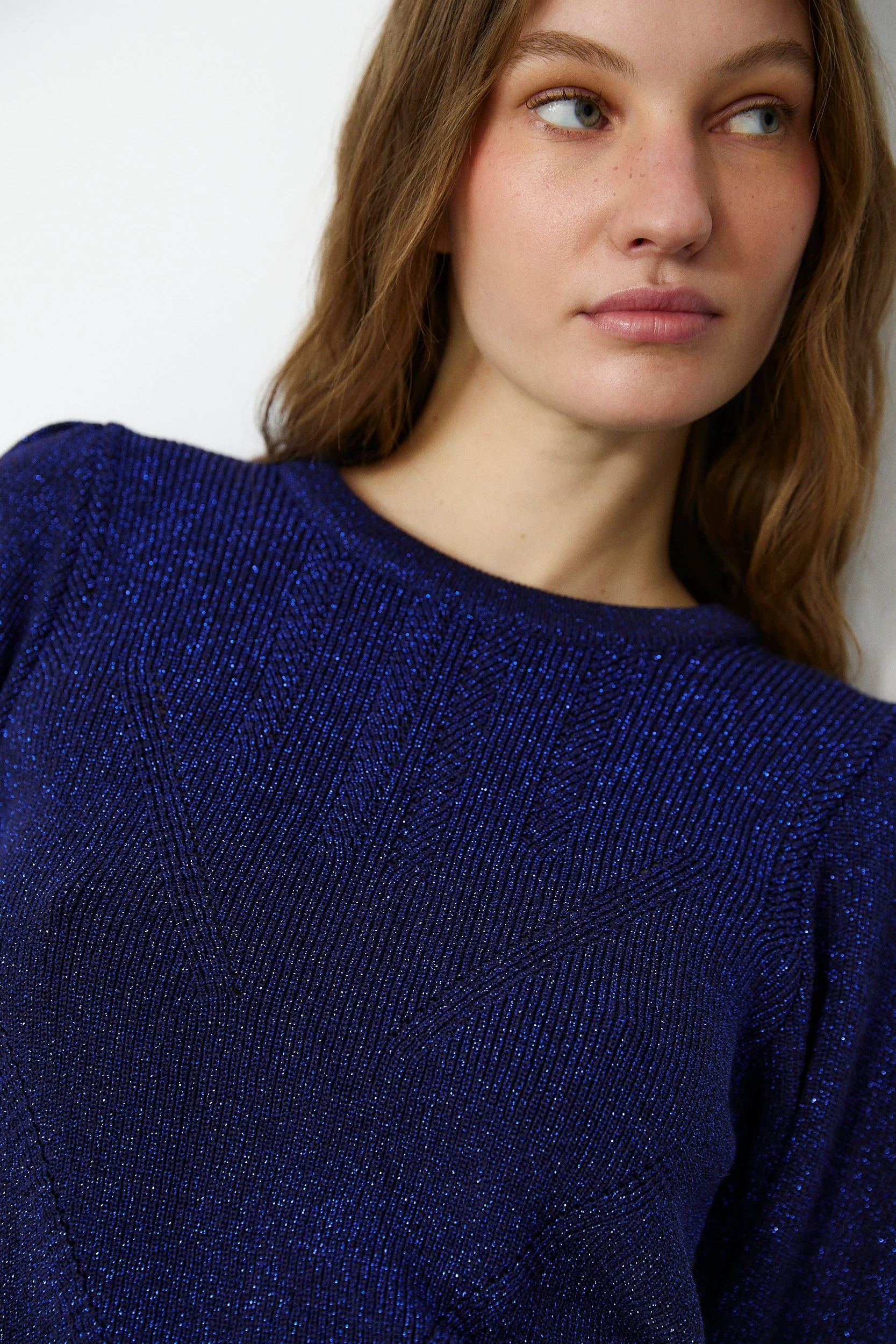 SANDRA | Navy Fitted Metallic Sweater - Image 5