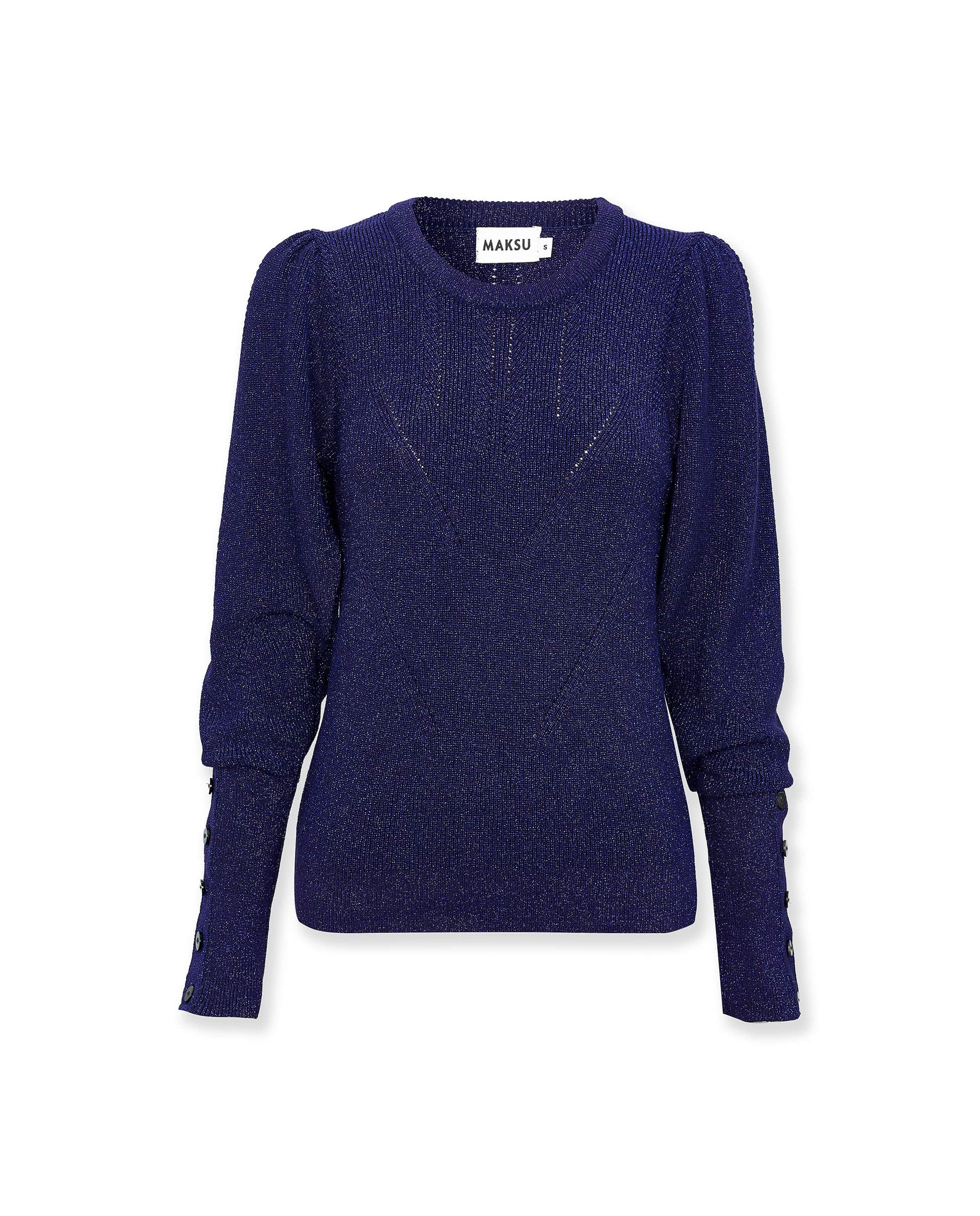 SANDRA | Navy Fitted Metallic Sweater - Image 6