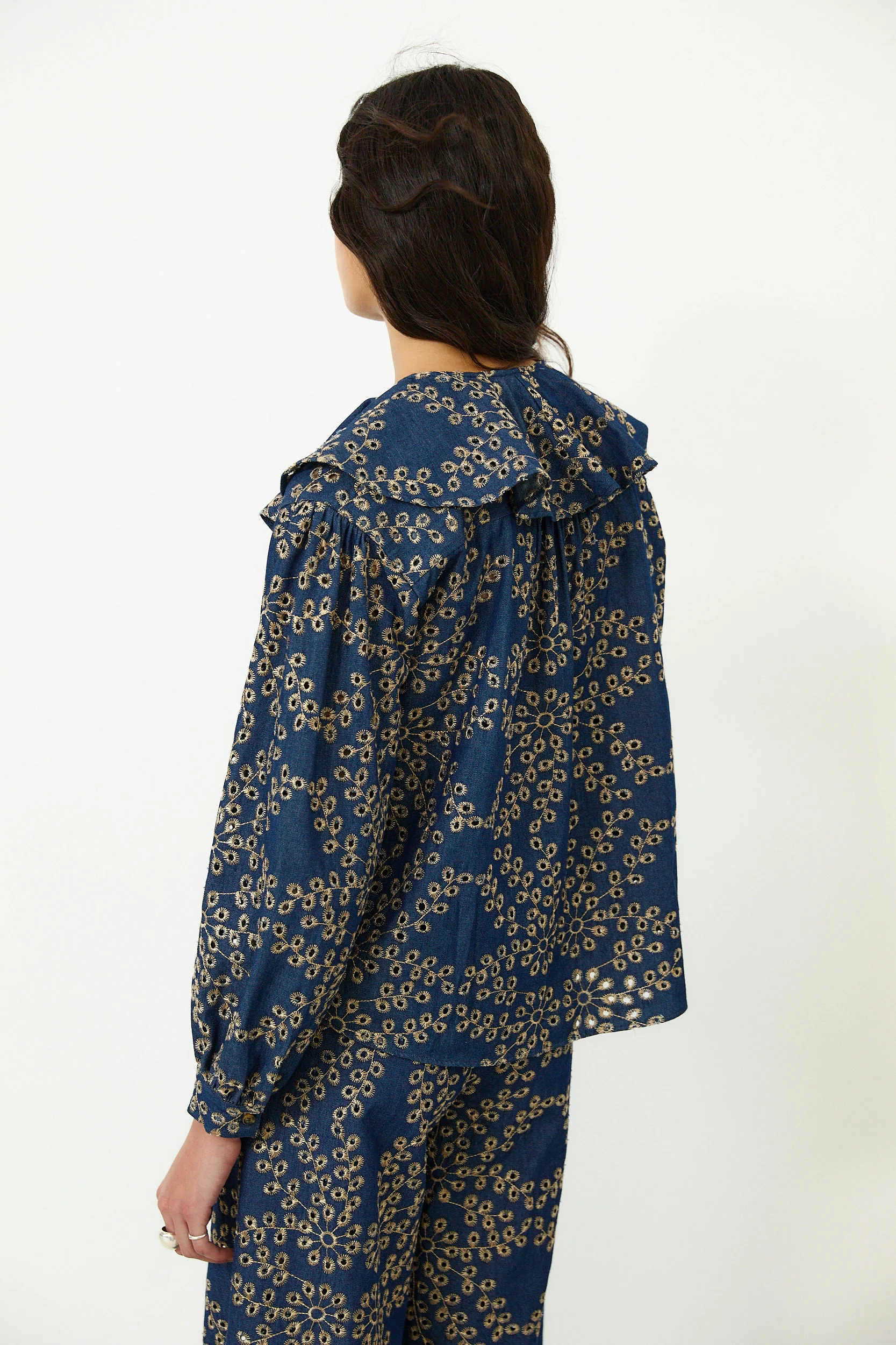 SKYSTITCH | Denim Blue Cotton Embroidered Blouse - Image 4