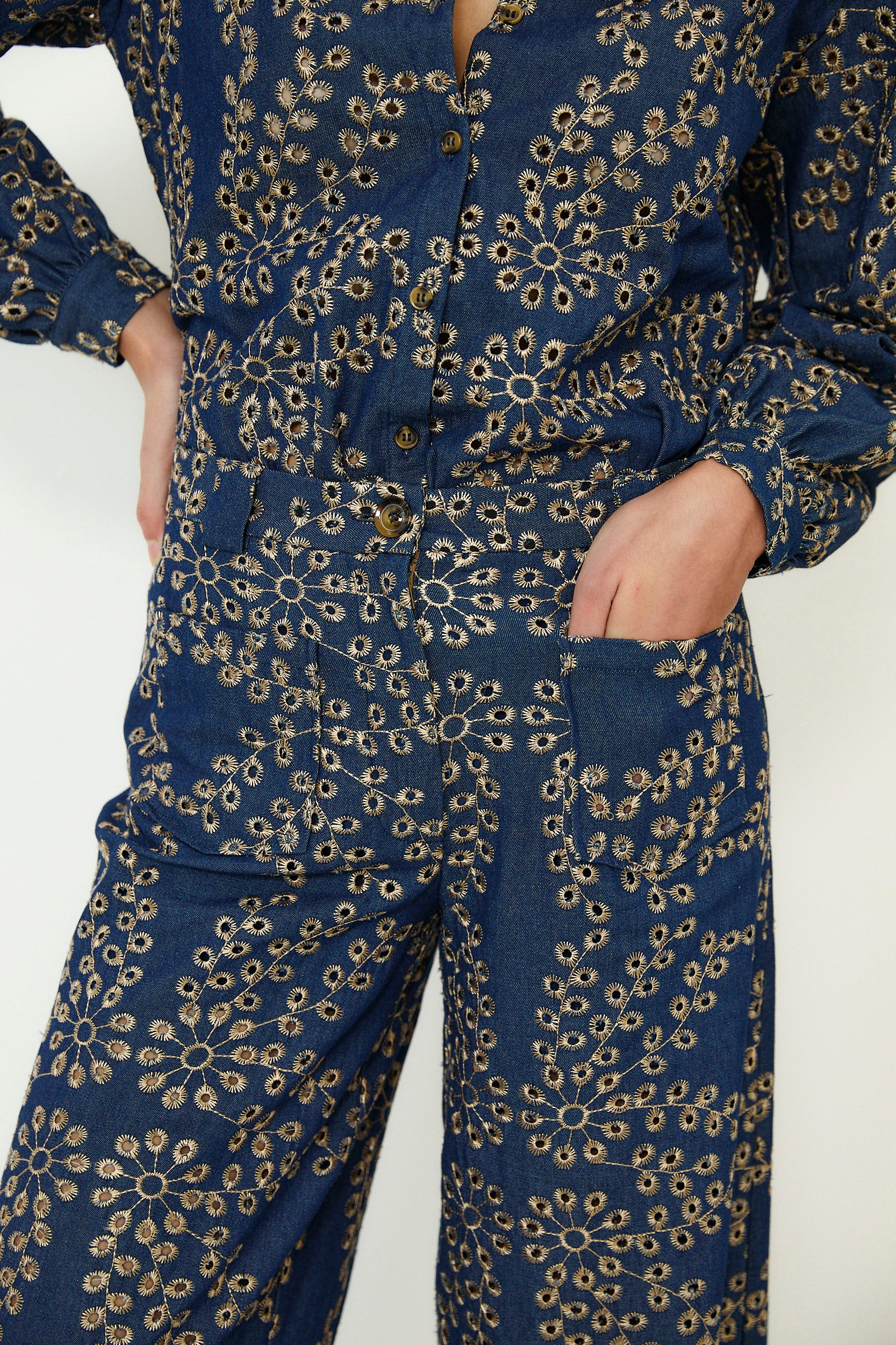 SKYSTITCH | Denim Blue Cotton Embroidered Blouse - Image 5