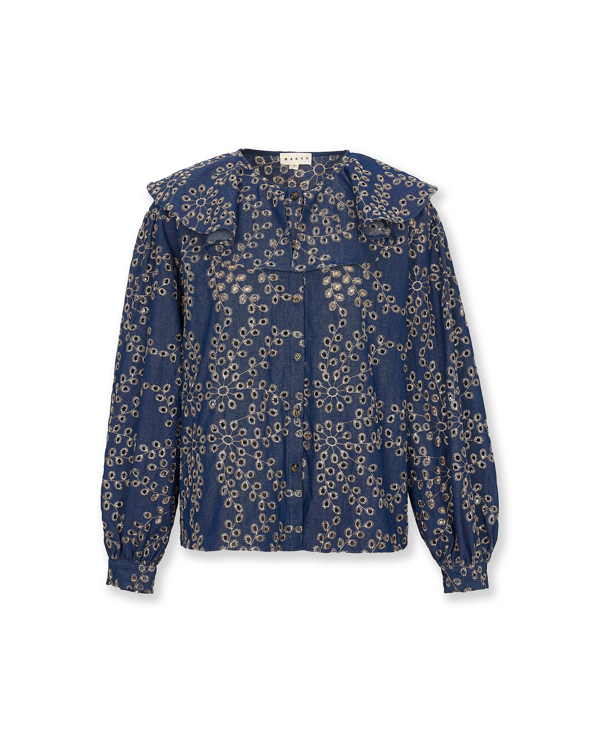 SKYSTITCH | Denim Blue Cotton Embroidered Blouse - Image 6