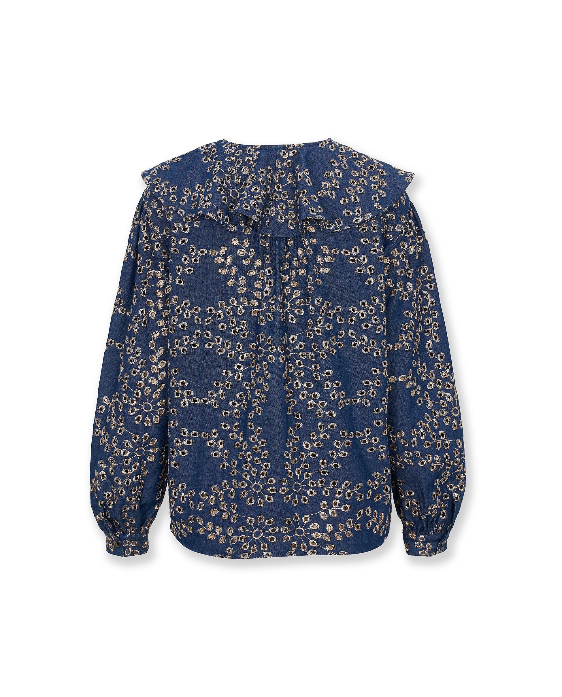 SKYSTITCH | Denim Blue Cotton Embroidered Blouse - Image 7