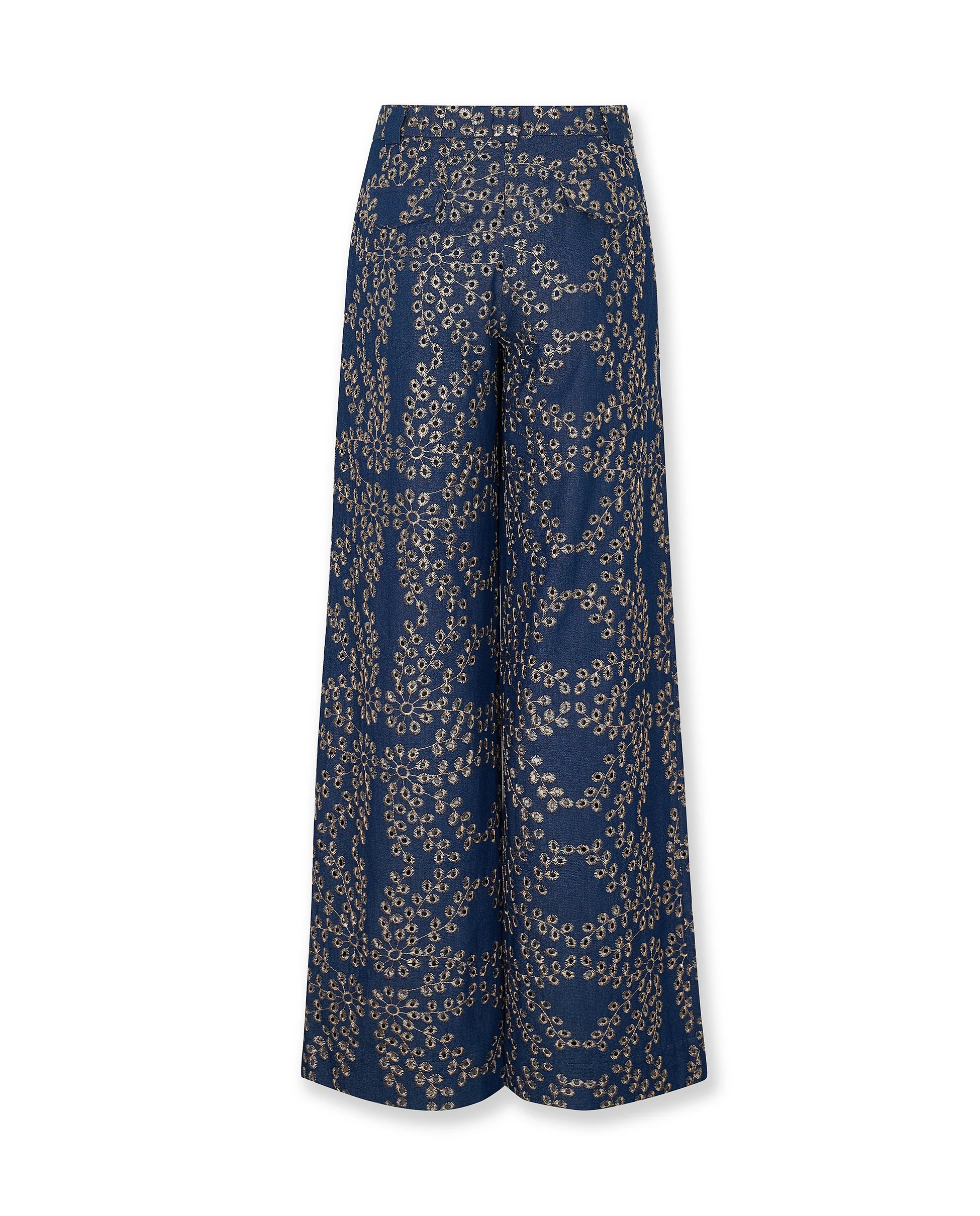 SKYSTITCH | Denim Blue Cotton Embroidered Trousers - Image 7