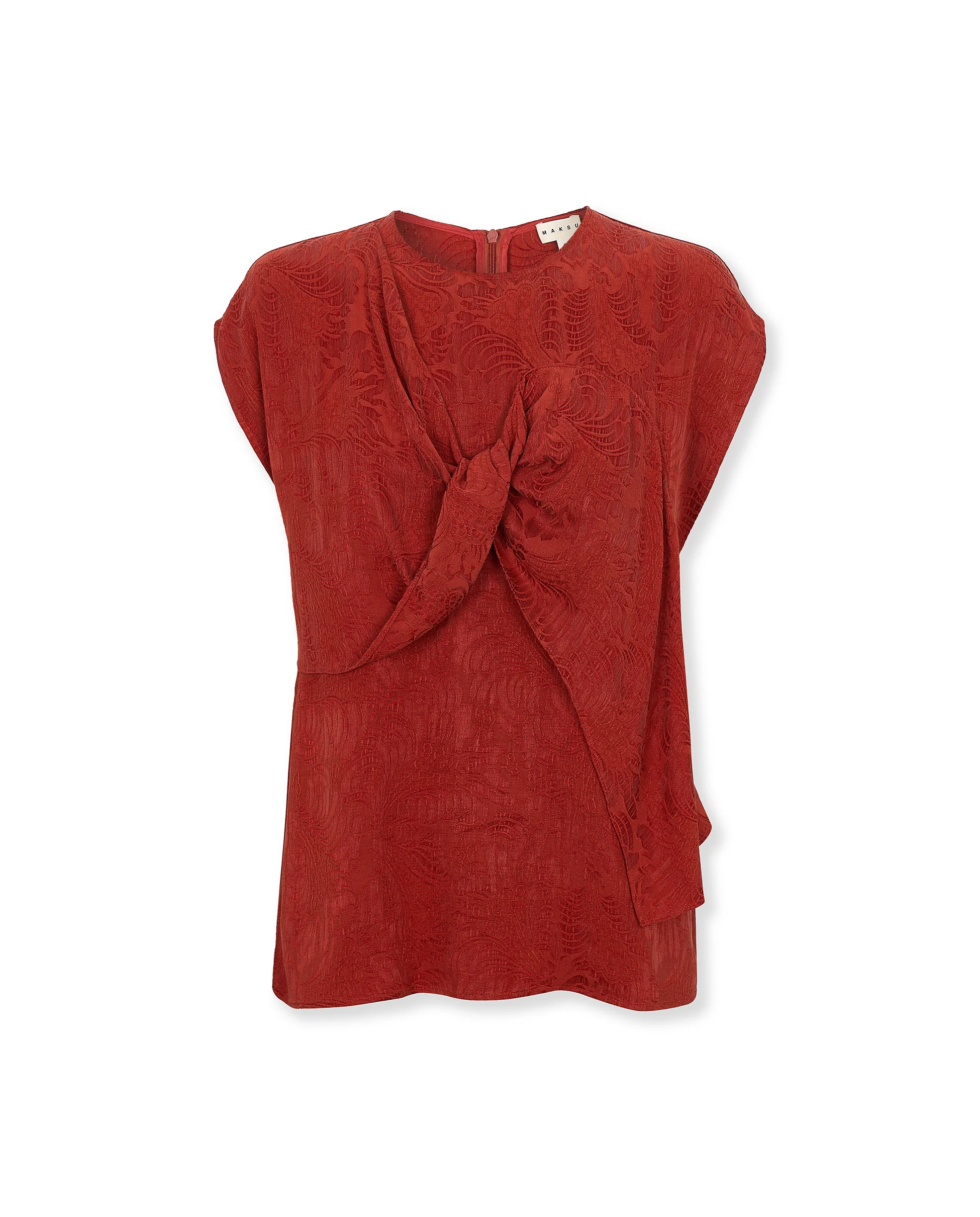 SULTANA | Rust Tonal Jacquard Twist Front Top - Image 7