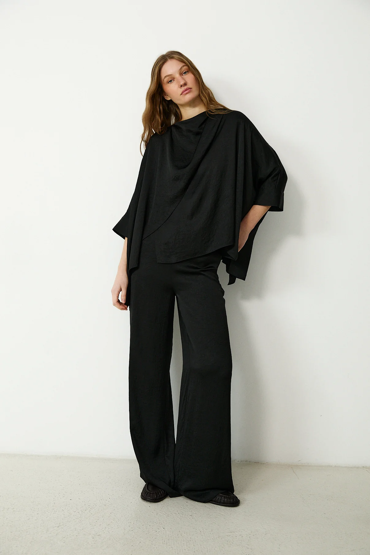 TIRSO | Soft Black Draped Blouse - Image 3