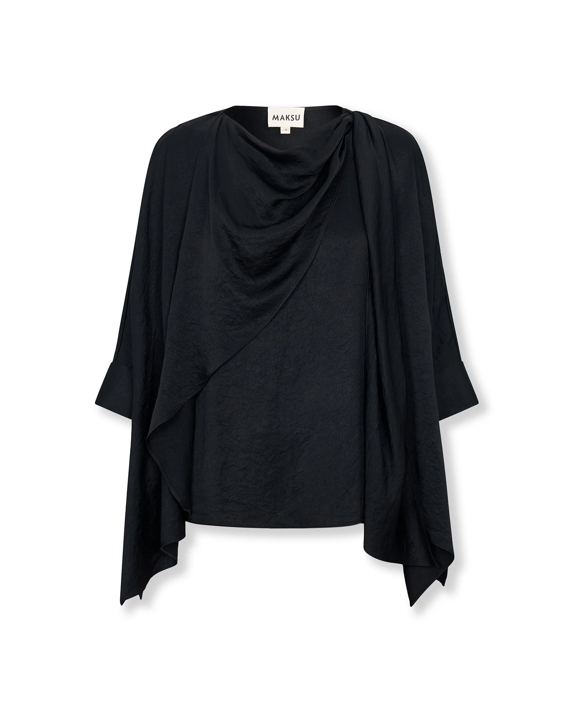 TIRSO | Soft Black Draped Blouse - Image 4
