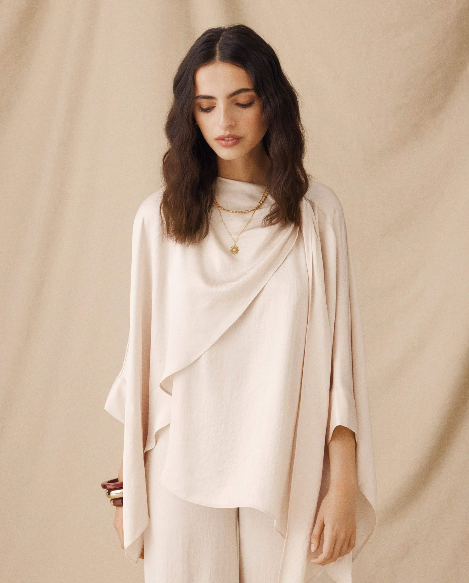 TIRSO | Light Cream Draped Blouse - Image 3