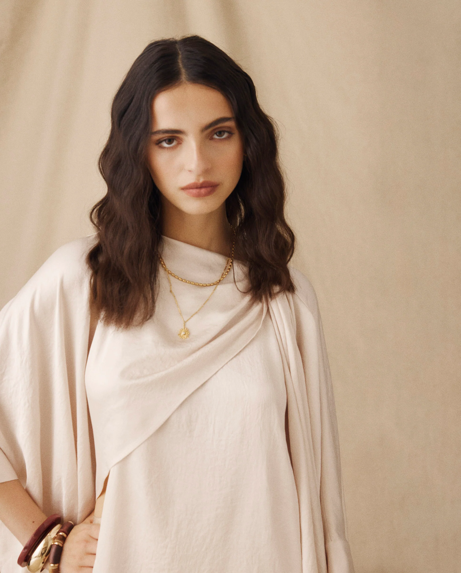 TIRSO | Light Cream Draped Blouse - Image 4