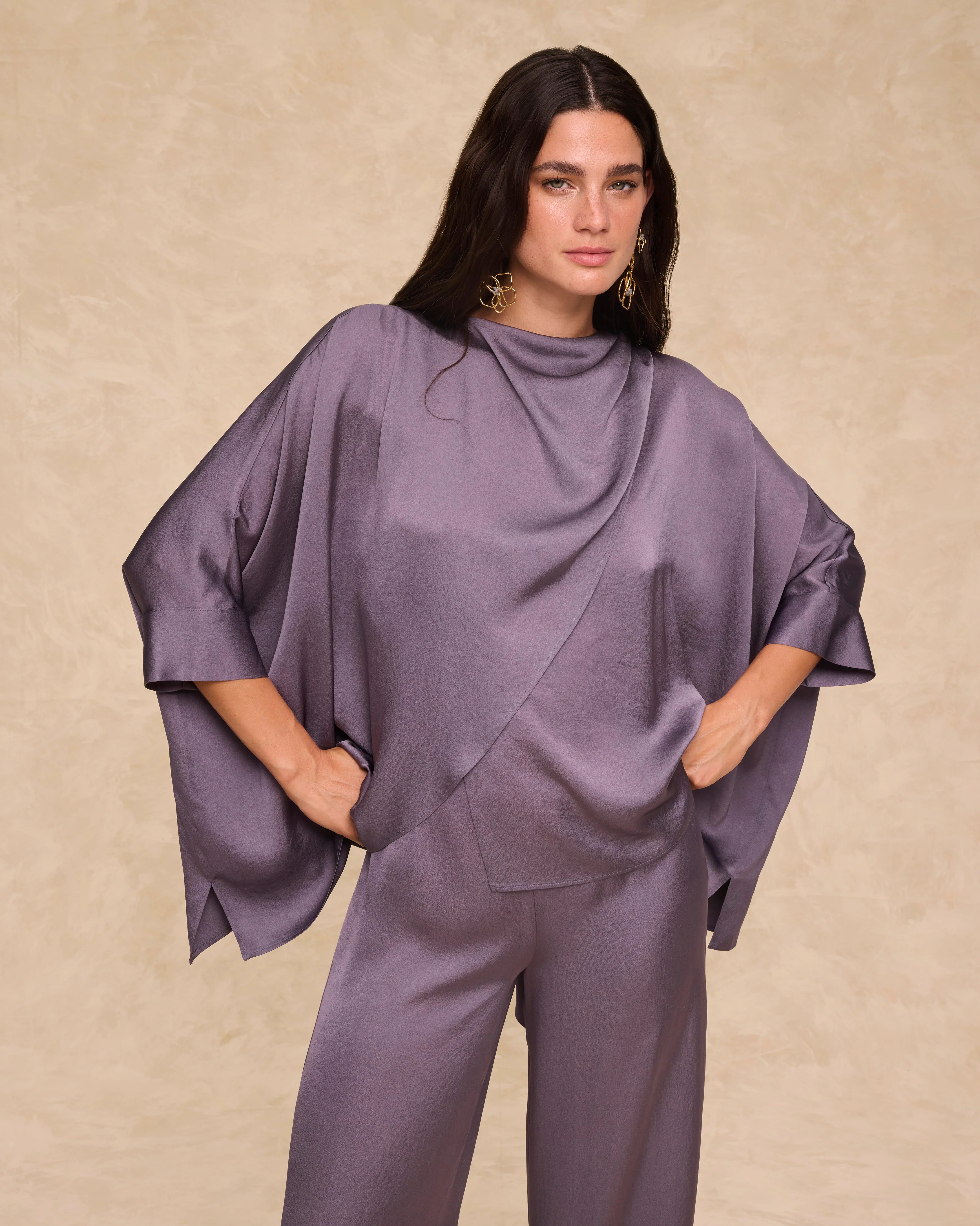 TIRSO | Soft Grape Draped Blouse - Image 4